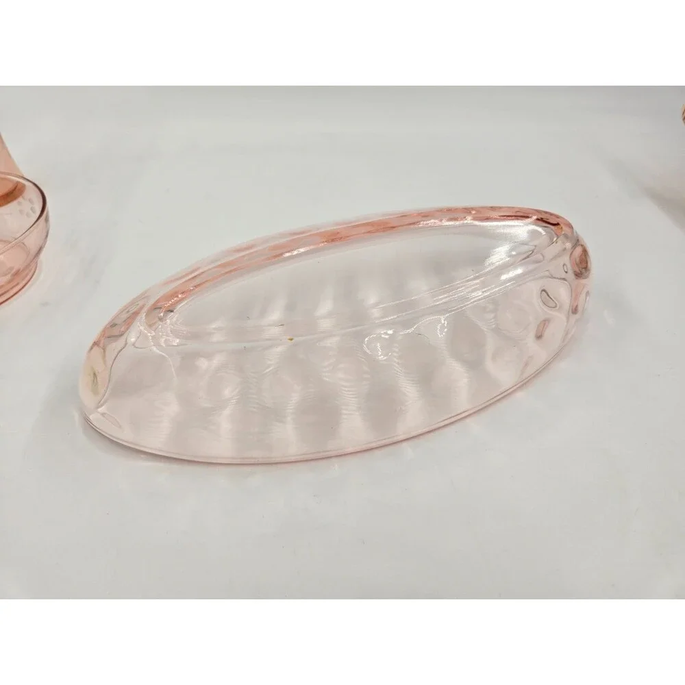 Lot of Vintage Pink Floral Depression Glass Pieces Nappy Triangle Dish Handled